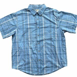Haggar Mens XL Blue Plaid Short Sleeve Button Down Shirt Casual